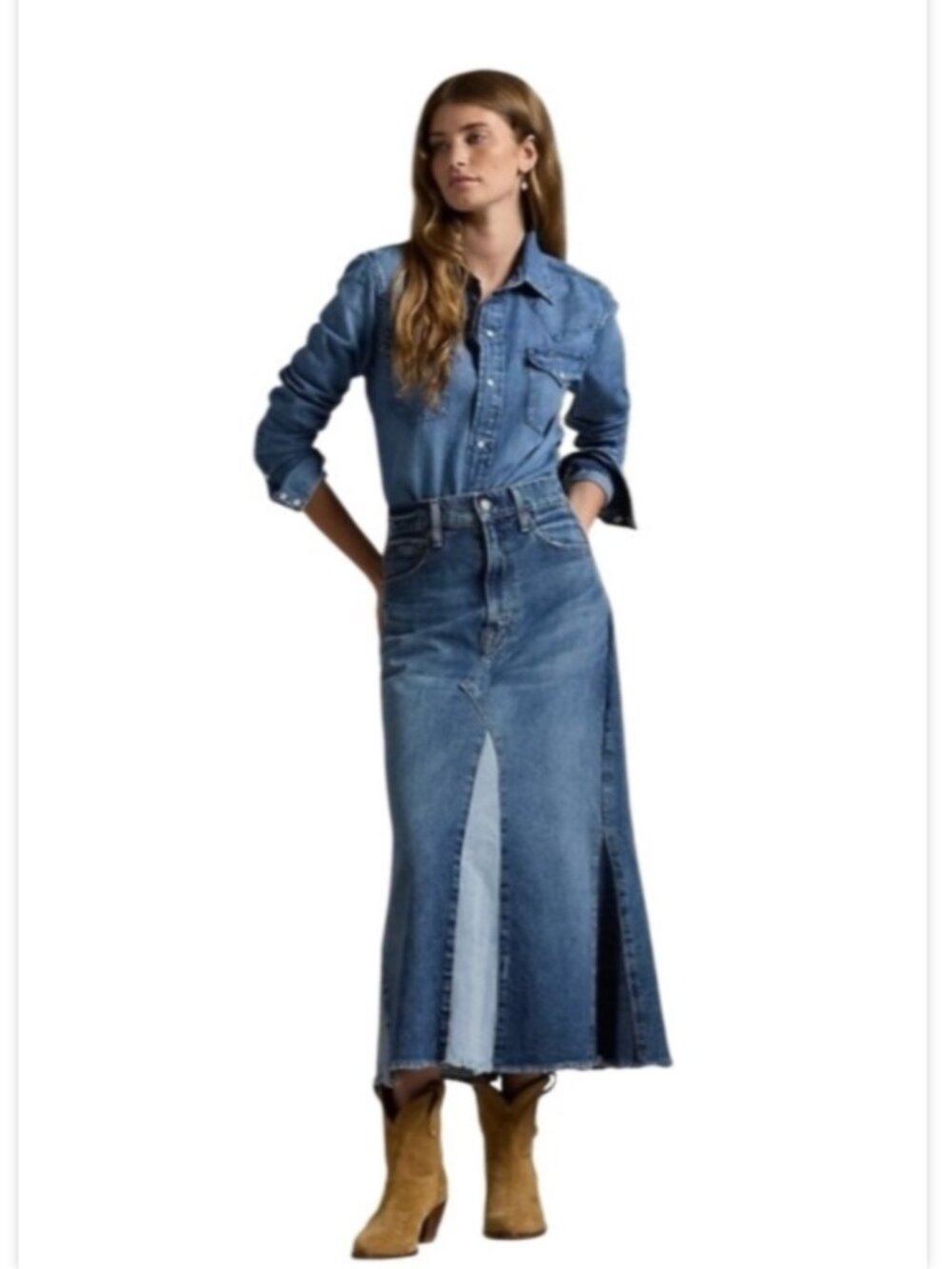Polo Ralph Lauren Deconstructed Denim Patchwork Skirt
